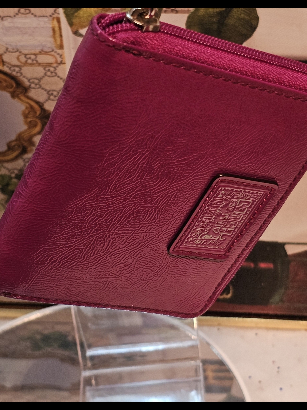 Coach Poppy Daisy Fuchsia Patient Leather Zip Wristlet - Picture 7 of 16